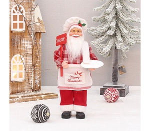 Detailed Santa chef figurine with red checkered shirt and Merry Christmas apron decor
