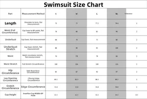 Tableau des tailles détaillé pour maillot de bain de maternité, dimensions S à XL