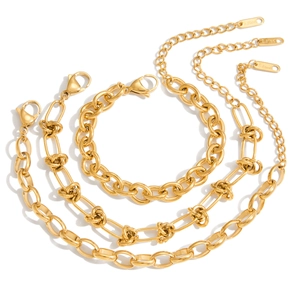 Three-piece gold plated stainless steel chain bracelet set with lobster clasp for women