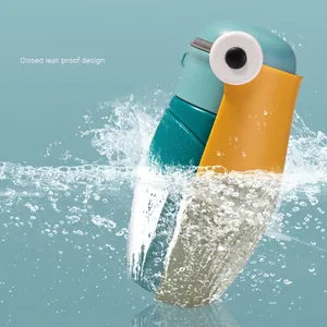 Portable pet water bottle with toucan design and leak-proof seal for dogs in blue