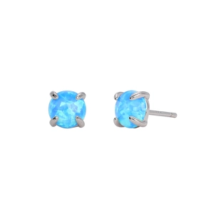 Macro shot of S925 sterling silver studs with round blue fire opal stones