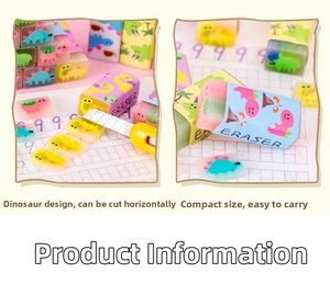 Detail view of the colorful dinosaur jelly eraser being sliced to reveal internal patterns