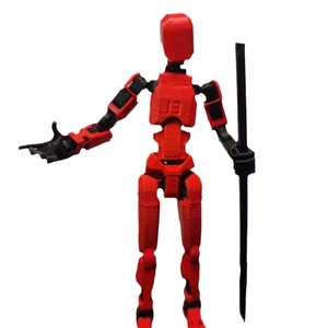 3D-gedruckte Dummy13 Actionfigur in Rot und Schwarz mit schwarzem Stab-Zubehörteil