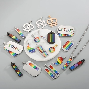 Rainbow Pride Pendant Necklace Stainless Steel Enamel Jewelry Unisex Colorful LGBTQ Dog Tag Love Lettering Accessory