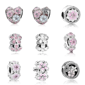 Flower Charm Beads Alloy Enamel Rhinestone Peach Blossom Magnolia For DIY Jewelry Making Bracelet Necklace Accessories