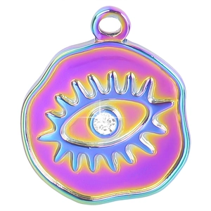 Rainbow plated Evil Eye pendant in 18k gold finish with sparkling white zircon stone