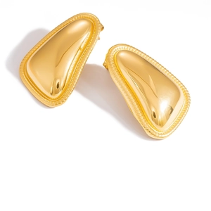 Irregular gold flower earrings in stainless steel with woven texture on white background