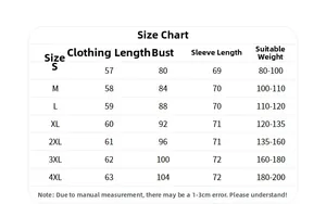 Detailed size chart for women's yoga jacket with measurements from S to 4XL