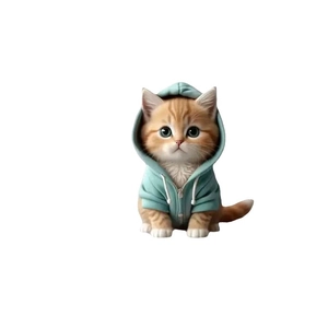 Cute orange tabby cat figurine in a blue hoodie for car vent decoration