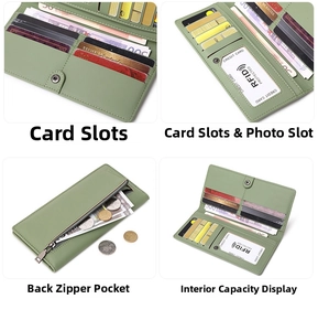 Détail du portefeuille RFID avec fentes pour cartes et poche zippée pour la monnaie