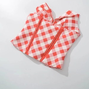 Red and white checkered halter neck corset top with hook-and-eye closure for women