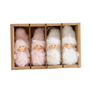 Christmas wool felt angel ornaments in pink and white set of 4 for tree decoration