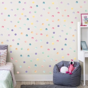 Adesivi murali boho con pois colorati ad acquerello per decoro cameretta bambini