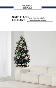 Detailed view of elegant Christmas tree wall stickers in a minimalist white living room