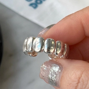 925 Sterling Silver Oval Ring Geometric Bubble Croissant Texture Minimalist Open Adjustable Jewelry For Women
