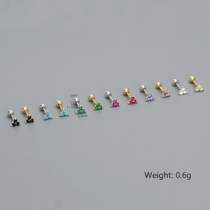 Set of 12 colorful S925 silver clover screw back cartilage stud earrings with gemstones