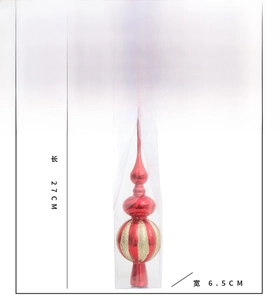 Puntale per albero di Natale rosso con glitter oro in scatola da 27x7cm trasparente