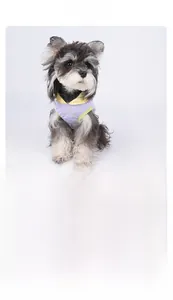 Vue détaillée du gilet violet pour chien avec col jaune et bordures contrastées