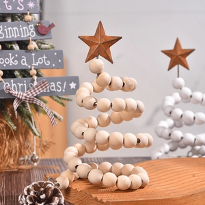 Nordic wooden bead spiral Christmas tree with iron star topper and pine cones