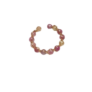 Handmade 14K gold filled wire wrapped ring with colorful tourmaline beads on white background