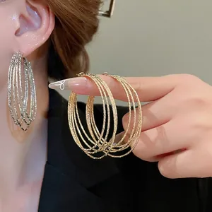 Chic multi-layered circular dangle earrings in gold and silver finish for women