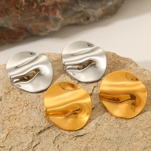 Geometric irregular hammered wave stud earrings in 18K gold and silver finish