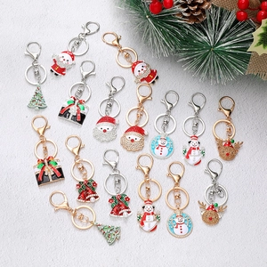 Zinc Alloy Christmas Keychain Santa Claus Snowman Christmas Tree Metal Bag Hanging Ornament With Rhinestone Artificial Pearl