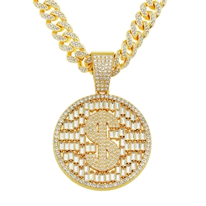 Dollar Sign Pendant Necklace With Alloy Rhinestone Cuban Chain Hip Hop Iced Out Luxury Jewelry For Men