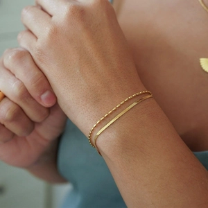 18K gold plated stainless steel stacked bracelet set with snake and bead chains