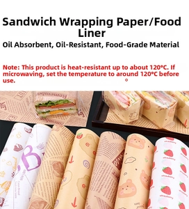 Detail of greaseproof food-grade sandwich wrapping paper with various cute patterns