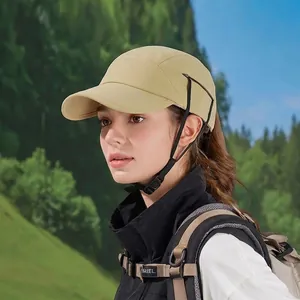 Outdoor sun protection baseball cap in khaki with adjustable windproof drawstring strap