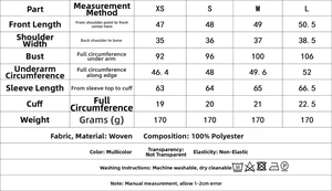 Size chart for vintage embroidered cardigan with chest and sleeve length measurements
