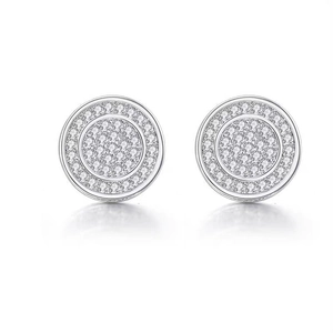Classic round moissanite stud earrings in 925 sterling silver with micro-pave setting