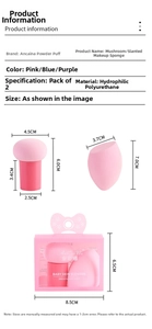 Detailed size chart for mushroom and slanted makeup sponges with precise measurements