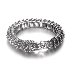 Bracciale drago retrò in acciaio inossidabile con scaglie e testa in argento antico