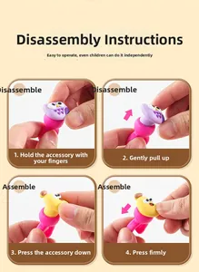 Step-by-step guide showing how to assemble and detach cartoon charms on silicone bands