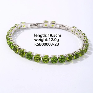 Detail of silver tennis bracelet with round green zircon stones, length 19.5cm and weight 12.0g