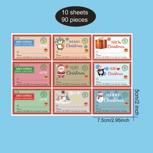 90pcs Christmas gift tags featuring Santa and reindeer on a 5x7.5cm blue adhesive label