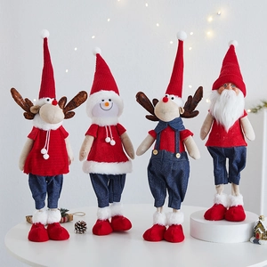 Standing Christmas Figures Santa Claus Reindeer Snowman Plush Dolls Knitted Fabric Holiday Home Decor Window Ornaments