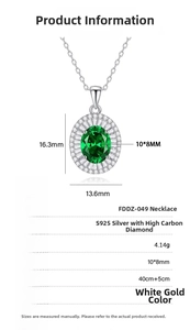 Detailed specs of S925 silver necklace with 10x8mm green stone pendant and chain length