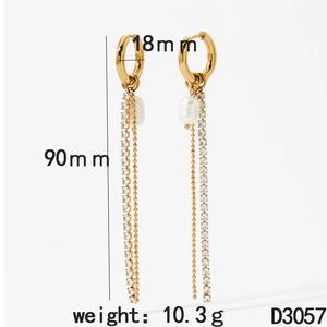 Detailed size specifications for gold zircon tassel earrings measuring 90mm in length