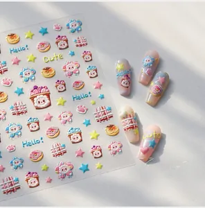 Macro detail of 3D embossed nail stickers featuring donuts, paws and stars M-857