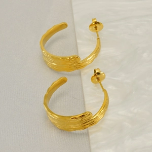 Irregular Lava Texture C Shaped Hoop Earrings Stainless Steel 18K Gold Plated Fashion Jewelry For Women