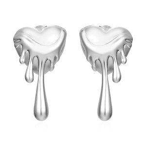 Orecchini a perno in acciaio inossidabile argento a forma di cuore fuso con effetto metallo