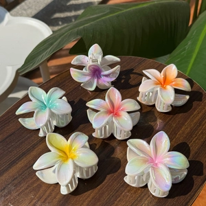 Plumeria Flower Hair Claw Clip For Women Girls Iridescent Acetate Resin Sweet Floral Hair Accessories For Thick Hair