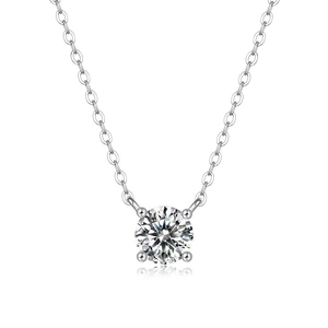Elegant titanium steel necklace featuring a single round zircon in a four-prong setting