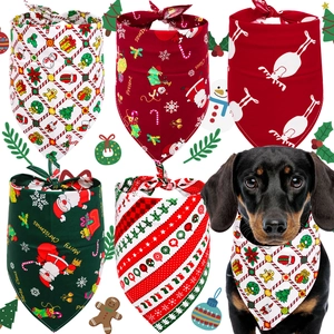 Christmas Pet Bandana Cotton Dog Scarf Breathable Festive Triangle Kerchief For Holiday Party Printed Pattern Dogs Cats