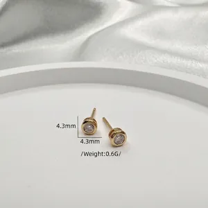 Minimalist 925 sterling silver gold round zircon stud earrings with 4.3mm diameter