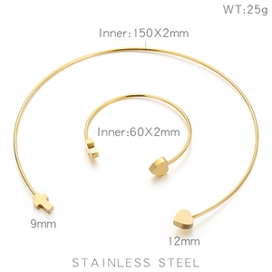 Detailed size chart for gold stainless steel heart and cross collar necklace and bangle set