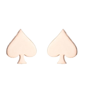 Minimalist light wood spade stud earrings with natural grain on white background